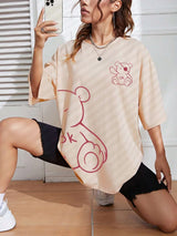 Kawaii OK Teddybär Baumwoll-T-Shirt | Süßes Grafik-T-Shirt für Damen