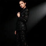 Women's Mesh Lace Suit Set – 2-Piece Slim Fit Sequin Tuxedo – Shiny Formal Business Blazer & Pants