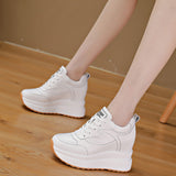 Damen-Plateau-Wedge-Sneaker, 10 cm – 4 Inch klobige Schuhe aus echtem Leder