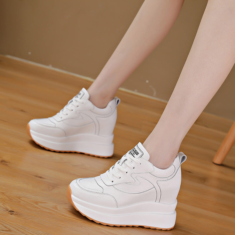 Damen-Plateau-Wedge-Sneaker, 10 cm – 4 Inch klobige Schuhe aus echtem Leder