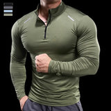 Herren Langarm-Stehkragen-Trainingsshirt mit halbem Reißverschluss