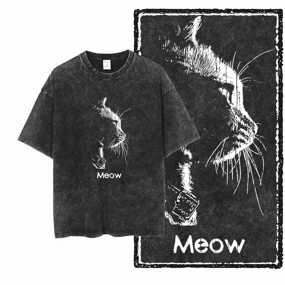 Acid Washed Cat Graphic T-Shirt | Unisex Exclusive Streetwear Tee