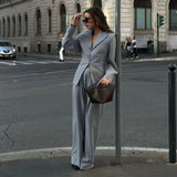 V-Neck Blazer & Wide-Leg Pants Set | Women’s Single-Breasted Pocket Jacket & Trousers