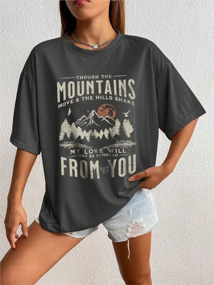 Women's Soft Cotton Mountain Sunset Graphic Top for Effortless Street Style