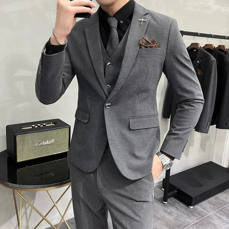 3-teiliger hochwertiger Anzug für Herren – Luxuriöses Boutique-Set aus Sakko, Weste und Hose