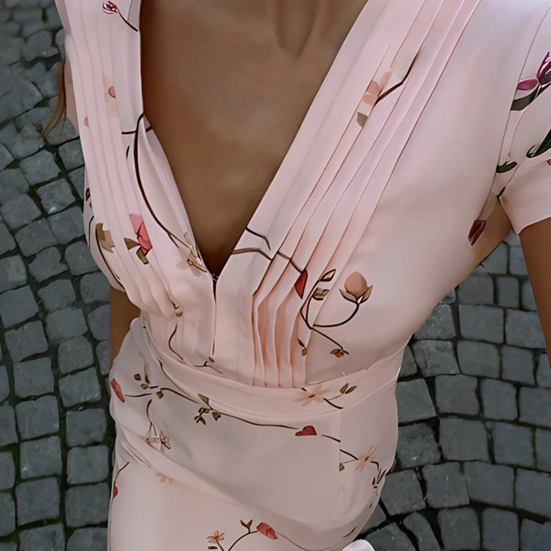 Deep V-Neck High Waist Office Party Gown – Slim Fit Long Sleeve Fishtail Dress