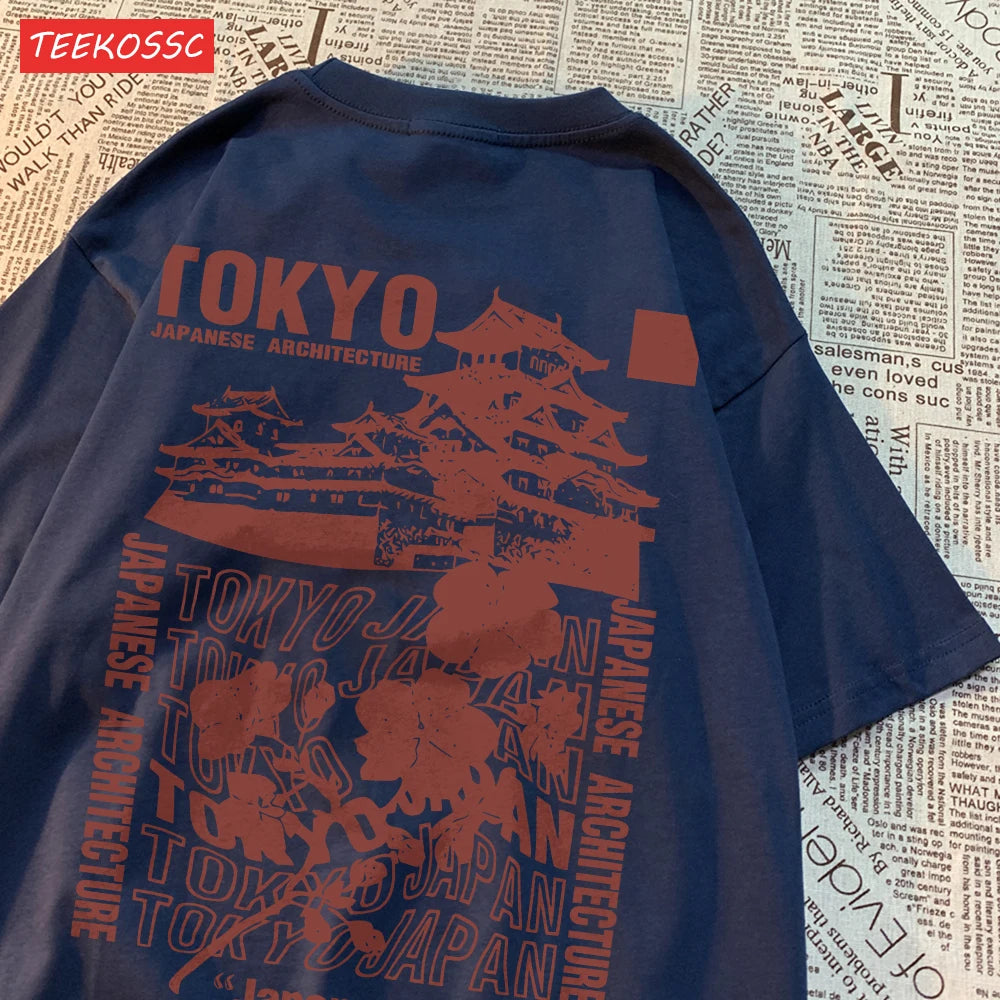 Women's Oversized Japanese Streetwear Cotton Top with Floral Print