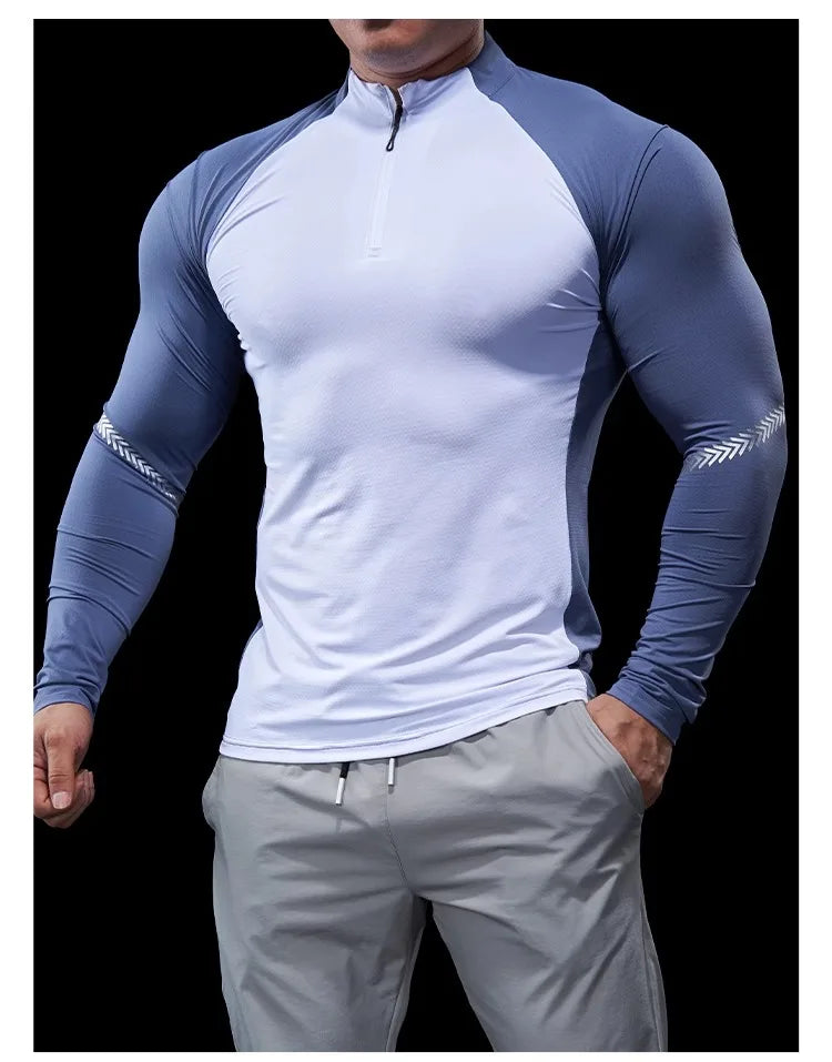 Men’s Half-Zip Performance Polo | Long-Sleeve Quick-Drying Fitness Tights Shirt