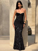 Sexy rückenfreies Bandage-Maxikleid – figurbetonter langer Damen-Bademantel, ärmelloses Partykleid mit tiefem Ausschnitt