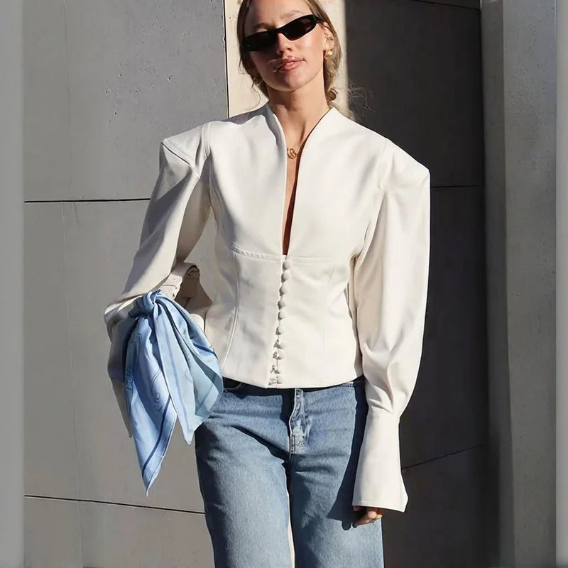 Eleganter Patchwork-Pendlerblazer – Schlanker, hochtaillierter Herbstmantel für Damen