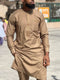 Men’s Brown African Ethnic Suit | 2-Piece Long Sleeve Embroidered Kaftan Top & Trousers