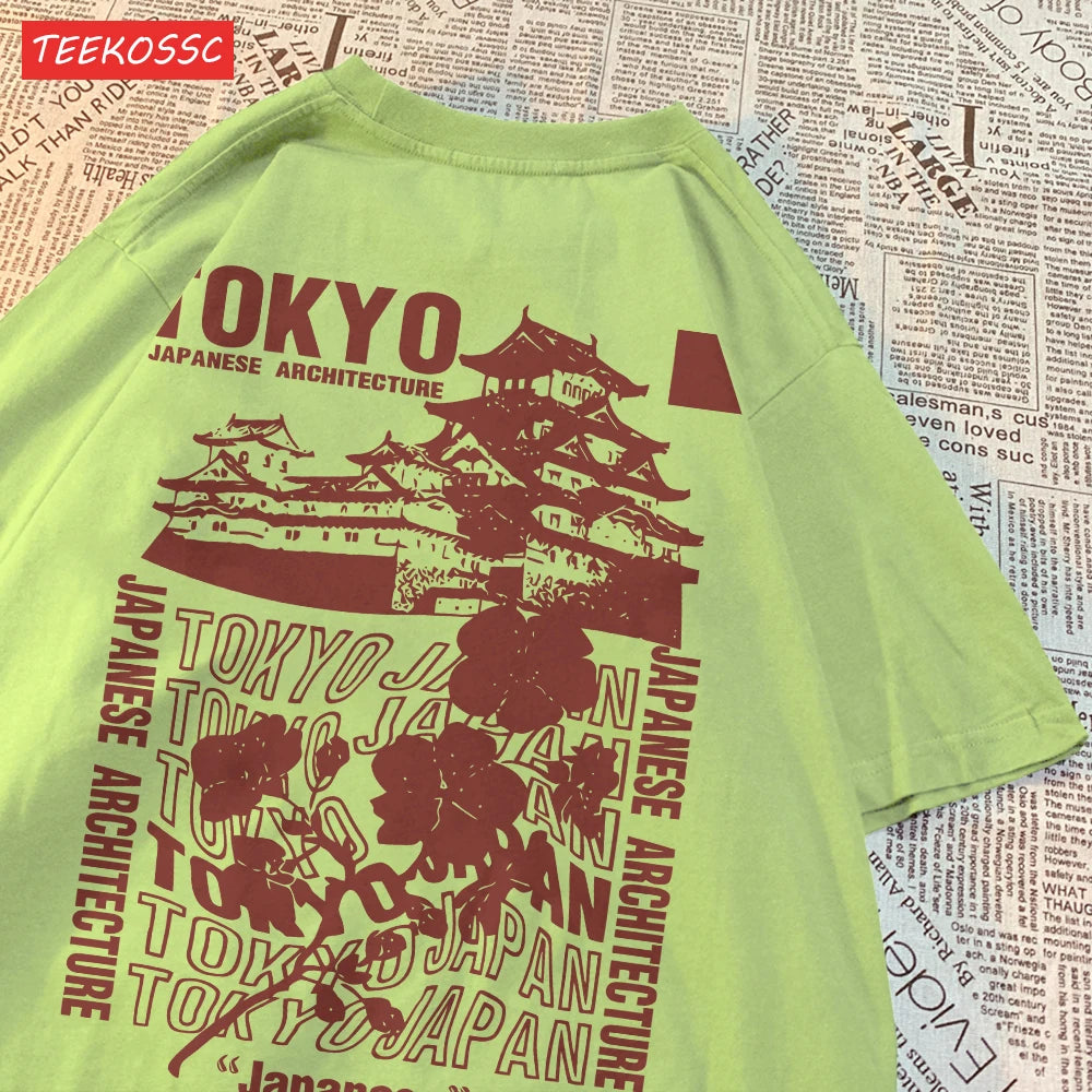 Women's Oversized Japanese Streetwear Cotton Top with Floral Print