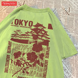 Women's Oversized Japanese Streetwear Cotton Top with Floral Print