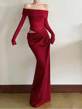 Sexy Mesh Ruched Maxi Dress – See Through Off Shoulder Long Sleeve Sheath