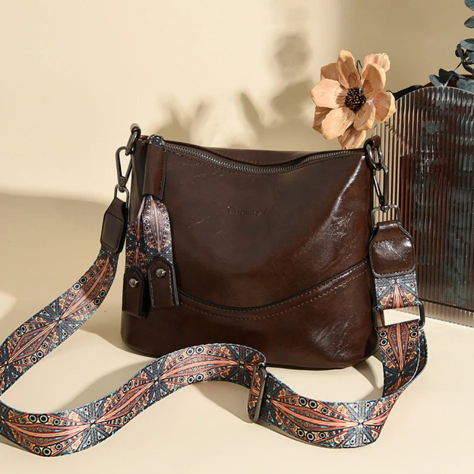 Vintage Oil Wax Leather Crossbody Bag | Large Capacity Hobo Shoulder Purse