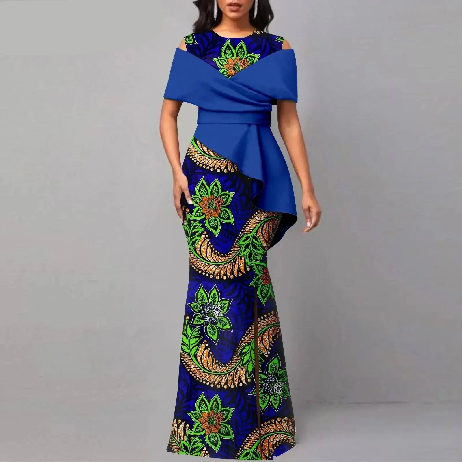 Afrikanisches hochtailliertes Ankara-Partykleid schulterfreies Maxikleid für Damen