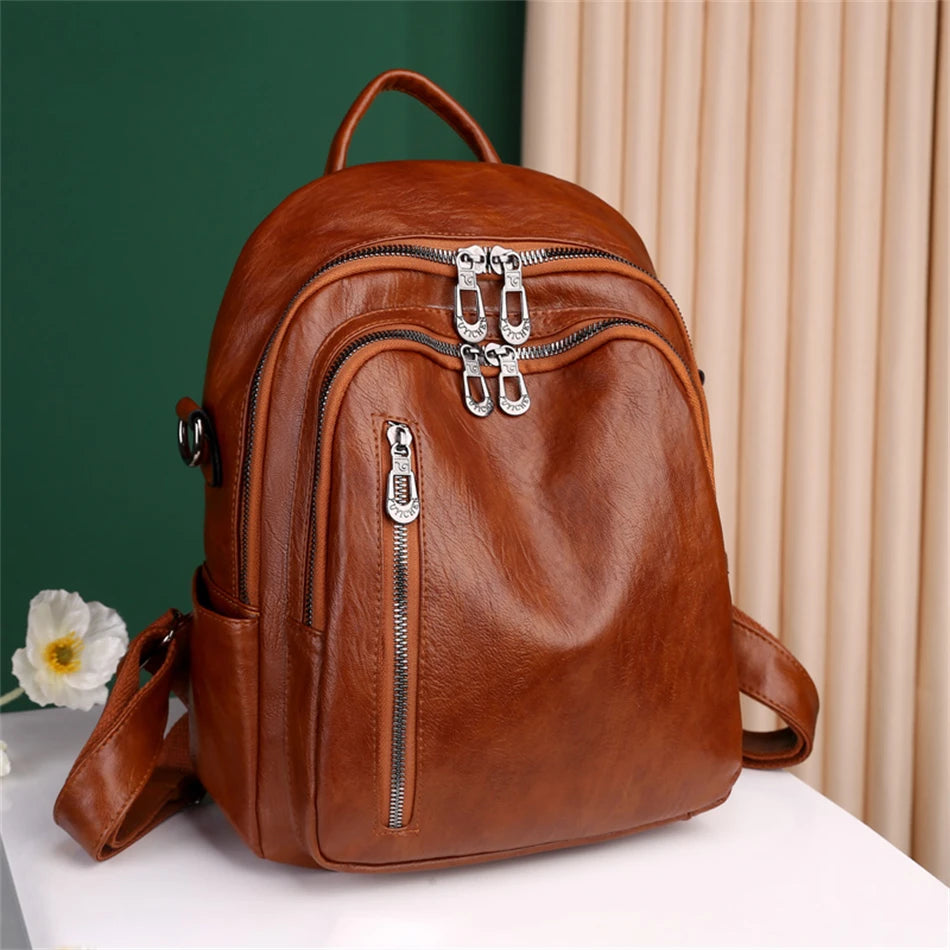 Weiche Damen-Schultertasche aus PU-Leder | Multifunktionaler Reise-Rucksack