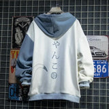 Herren-Kapuzenpullover im japanischen Stil mit Katzenaufdruck – Harajuku Patchwork Sweatshirt, niedliches Anime Kapuzenoberteil
