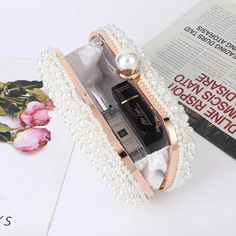 The Ethereal-Glow Bridal Clutch Luxury Pearl & Crystal Beaded Handbag