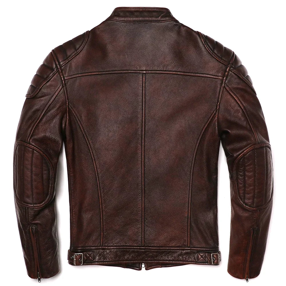 Herren Motorradjacke aus echtem Leder – Vintage Bikerjacke aus natürlichem Rindsleder