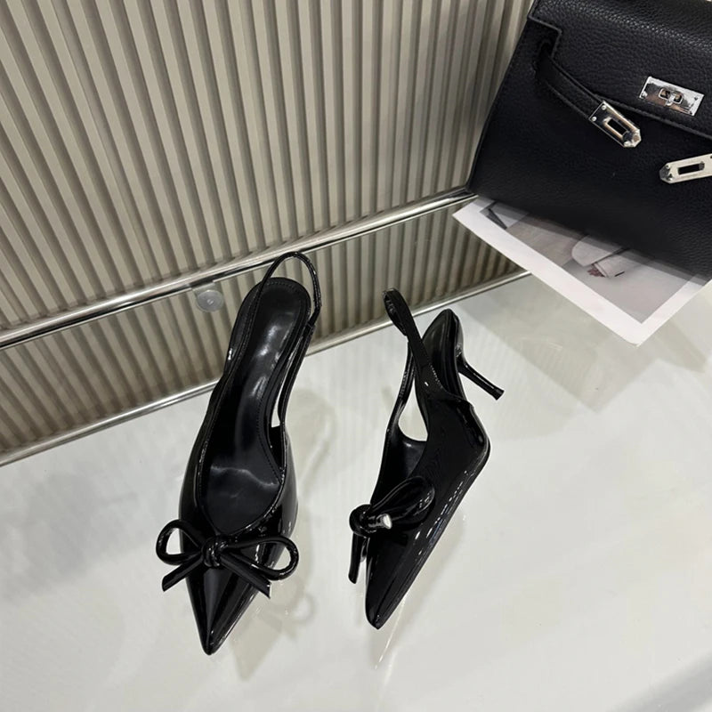 Sommer Damen Sandalen mit hohen Absätzen – Modische flache Schuhe mit Schmetterlingsknoten, Elegante Hochzeitspartyschuhe mit Absätzen