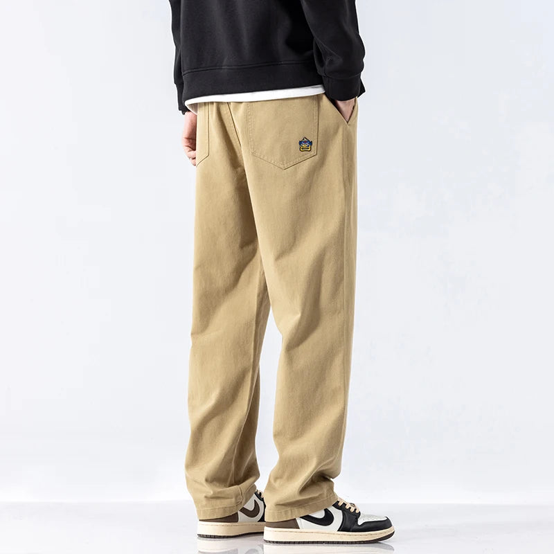 Men’s Vintage Cotton Loose Straight Wide-Leg Cargo Pants