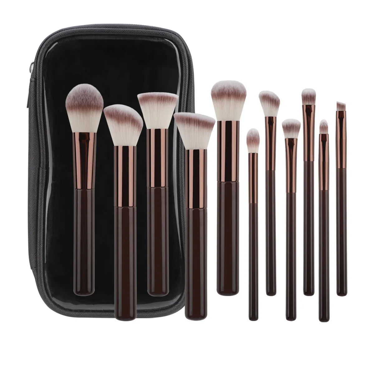 The "Artisan-Touch" 11-Piece Set: Solid Wood Makeup Brush Collection with Travel Bag