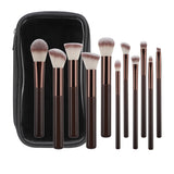 The "Artisan-Touch" 11-Piece Set: Solid Wood Makeup Brush Collection with Travel Bag