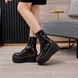 Damen-Stiefeletten aus echtem Leder – Kurzschaftstiefel mit Plateauabsatz