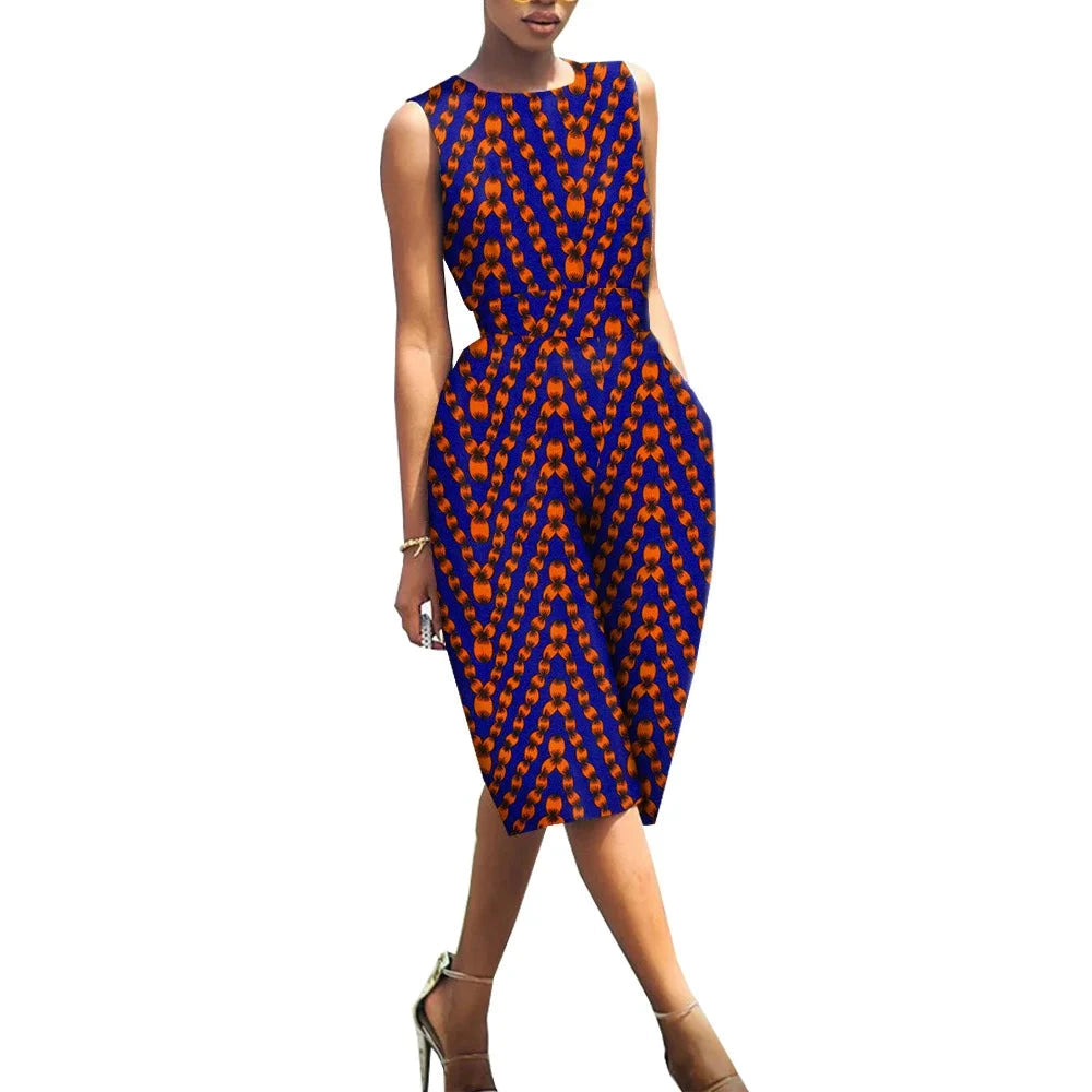 African Print Jumpsuit for Women | Sleeveless Bazin Riche Knee-Length Romper