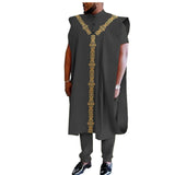 Afrikanisches 3-teiliges Set für Herren: Dashiki-Mantel, Kurzarmhemd und Ankara-Hose