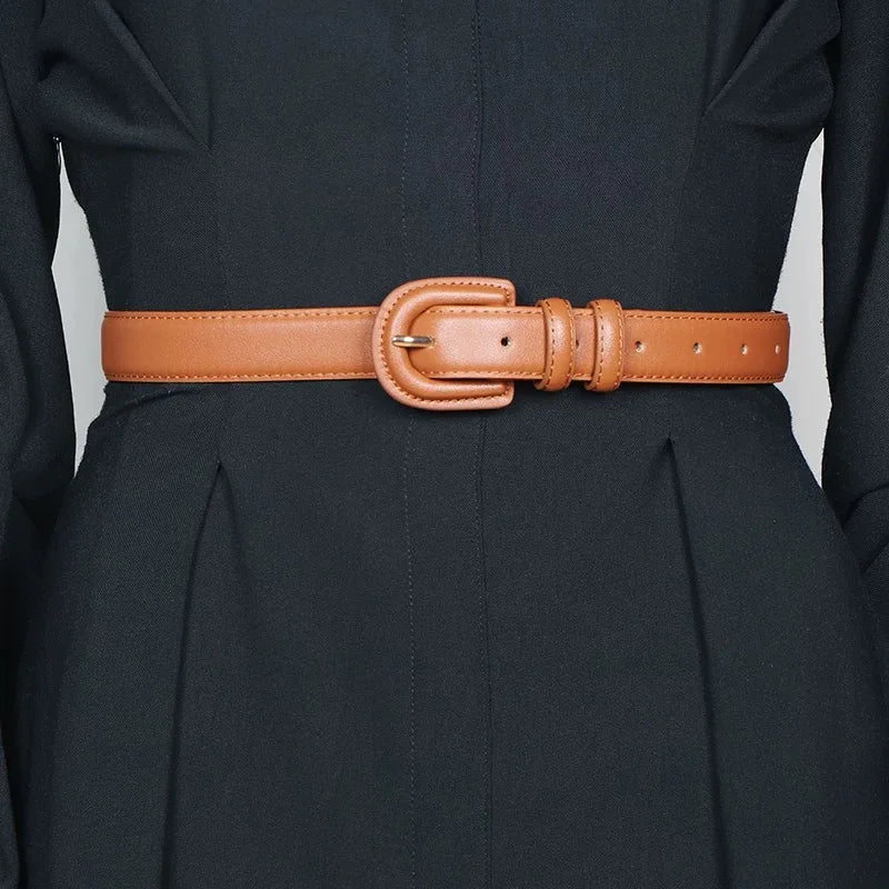 Damen Luxus-Schmaler Ledergürtel – Dünner Designergürtel mit Vintage-Schnalle