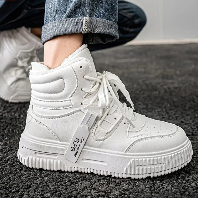 Herren Weiße Wasserdichte Schnee-Sneaker – Warme, Plüschgefütterte Winterschuhe, Rutschfest & Abriebfest für Outdoor und Freizeit