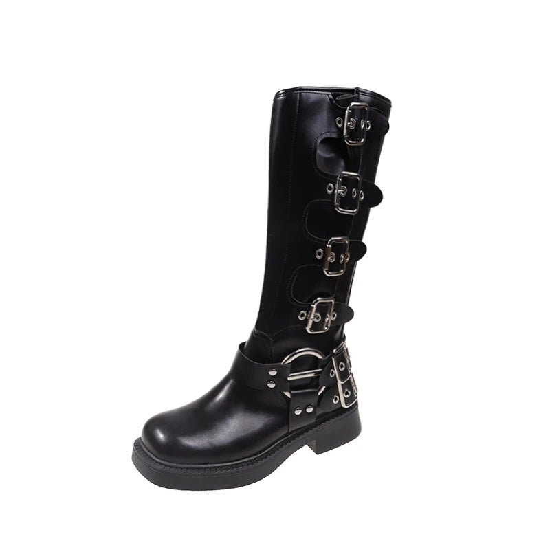 Women’s Gothic Metal Buckle Platform Punk Rock Boots Boots