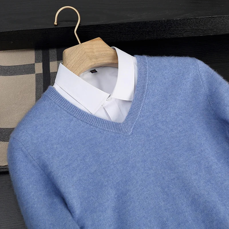 Herren Pullover aus 100 % reinem Kaschmir – Herbst Winter verdickter V-Ausschnitt Pullover