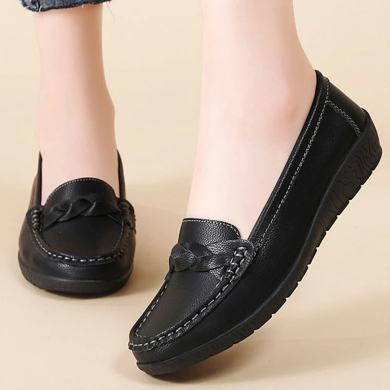 Women's Soft Leather Loafers – Lightweight Flexible Casual Slip-On Flat Shoes