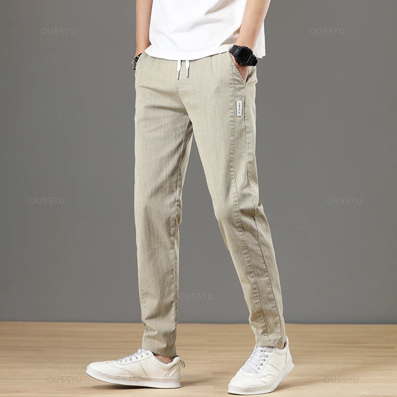 Men’s Classic Cotton Autumn Pants – Elastic Drawstring Waist Jogging Trousers