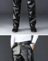 Men's Winter Gothic Black Leather Pants – Plus Fleece Lined Thick Thermal Trousers