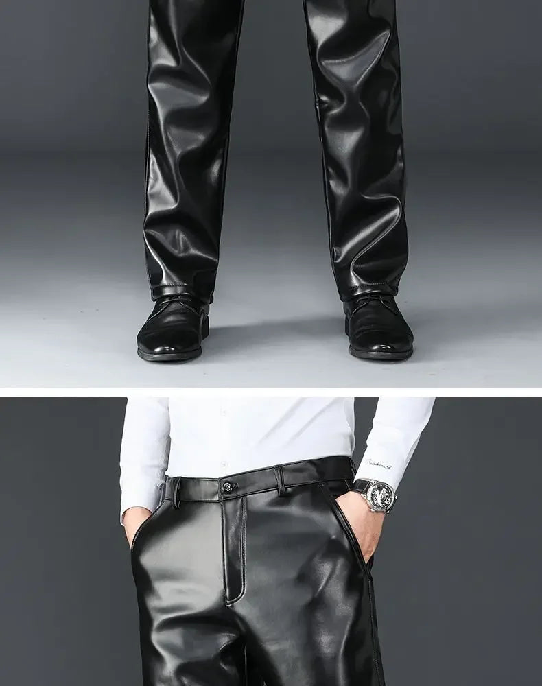 Men's Winter Gothic Black Leather Pants – Plus Fleece Lined Thick Thermal Trousers