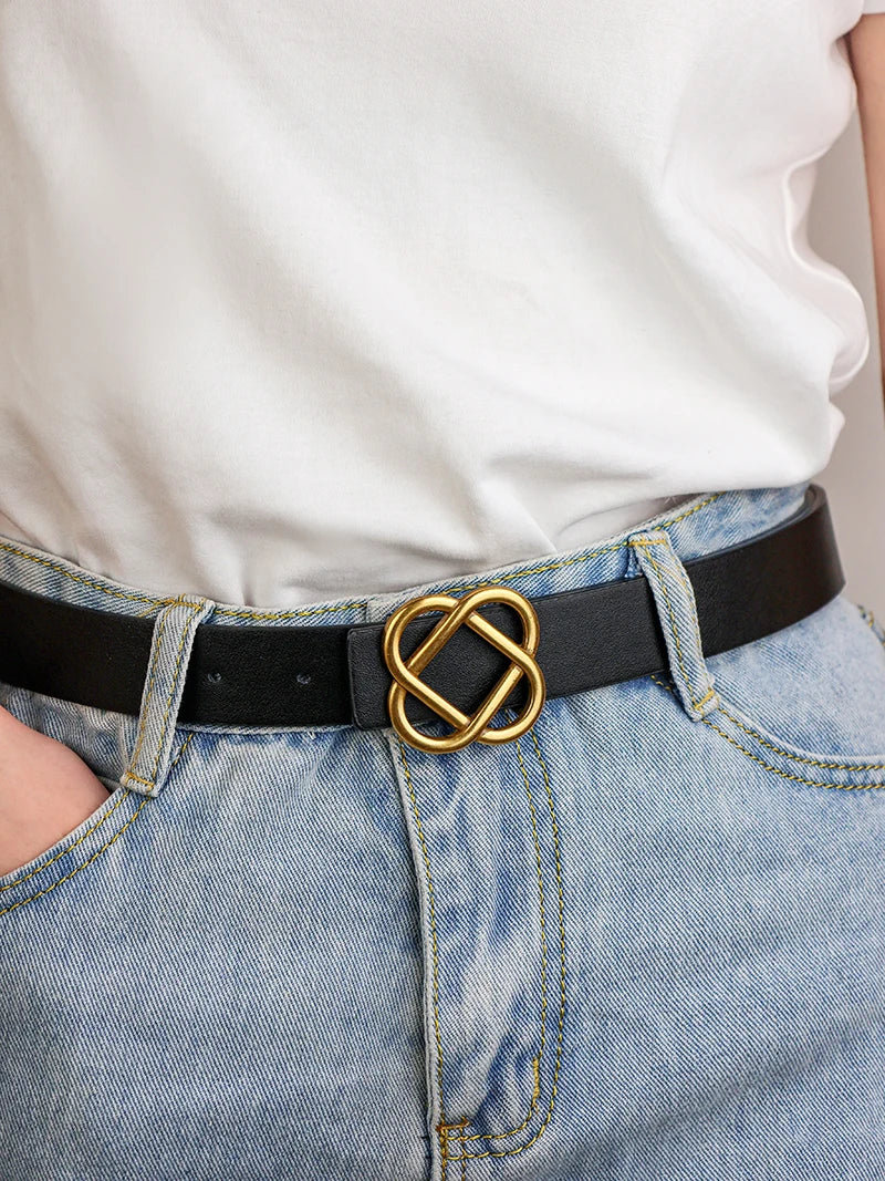 Damen-Wildleder-Rindledergürtel 2,8 cm – Vintage schmaler Gürtel mit Retro-Goldschnalle
