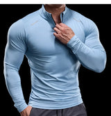 Herren Langarm-Stehkragen-Trainingsshirt mit halbem Reißverschluss