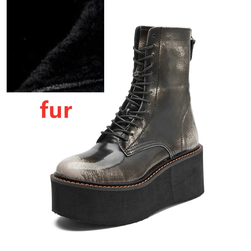 Damen-Stiefeletten aus echtem Leder – Kurzschaftstiefel mit Plateauabsatz