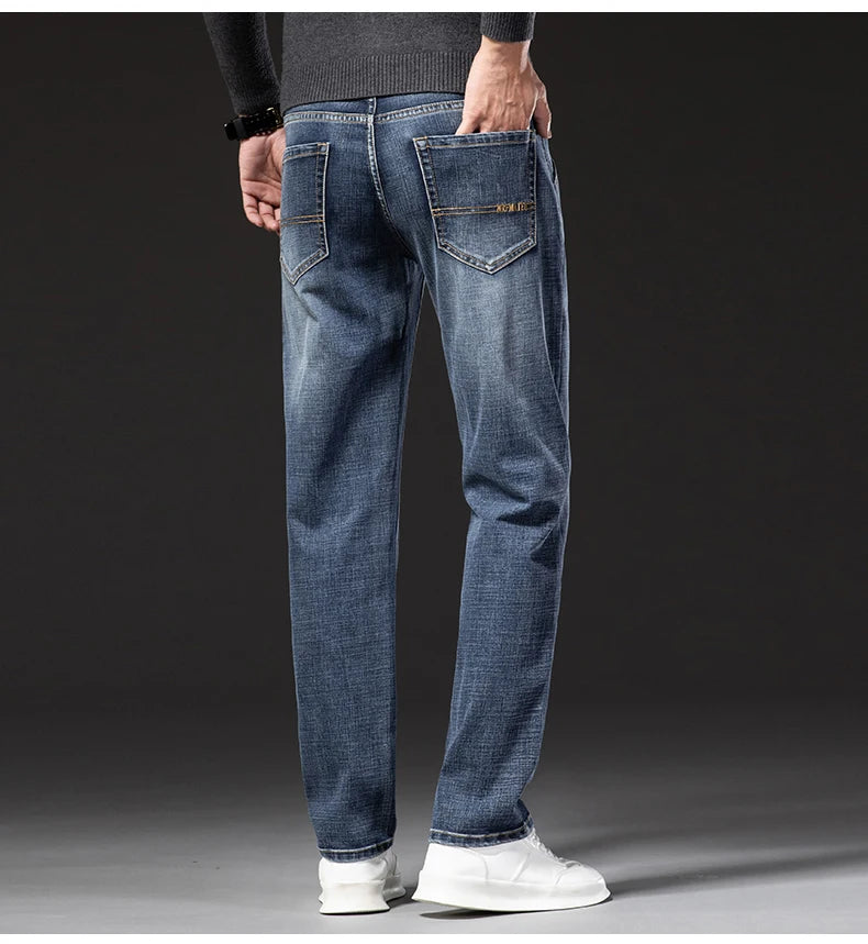 Herren Business Loose Straight Jeans | Fashion Stretch Denim Marken Hosen
