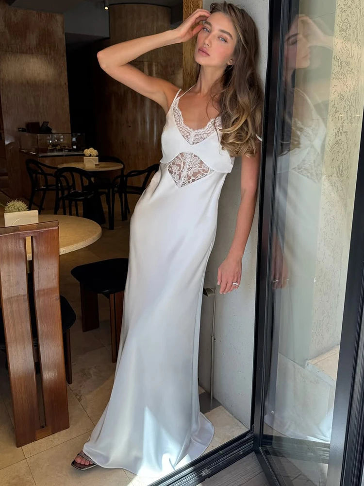 Women’s Luxury Lace Evening Dress – Sexy Sleeveless Backless Party Gown