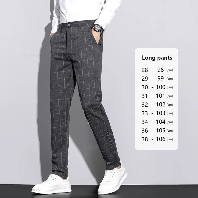 Men’s High-Quality Plaid & Stripe Trousers – Business Formal Suit Pants, Ankle & Full Length Straight Slacks