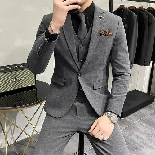 3-teiliger hochwertiger Anzug für Herren – Luxuriöses Boutique-Set aus Sakko, Weste und Hose