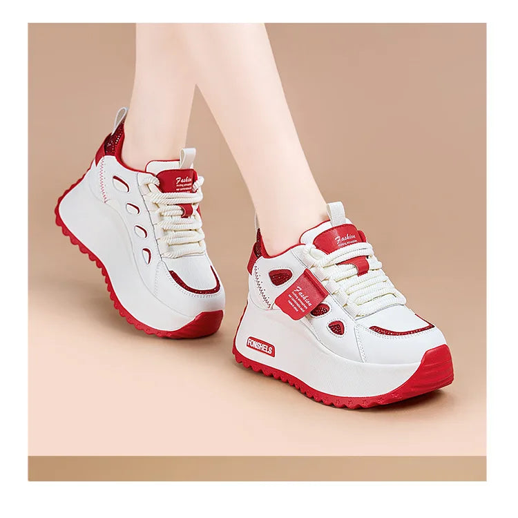 Women’s Leather Hidden Heel Sneakers – 7cm (3 Inch) Platform Wedge Shoes