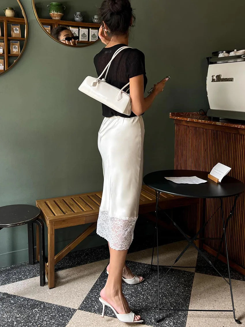 Casual Lace Long Skirt for Women – Slim High Waist Patchwork Maxi Skirt