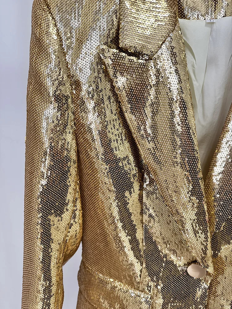 Damen Glitzerndes Pailletten-Anzug-Set – Slim Fit 2-teiliger Party-Anzug – Funkelnder Abendblazer & Hose