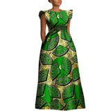 The "Heritage Queen" Floor-Length Gown: Bold Ankara Wax Cotton Dress with Short Sleeves